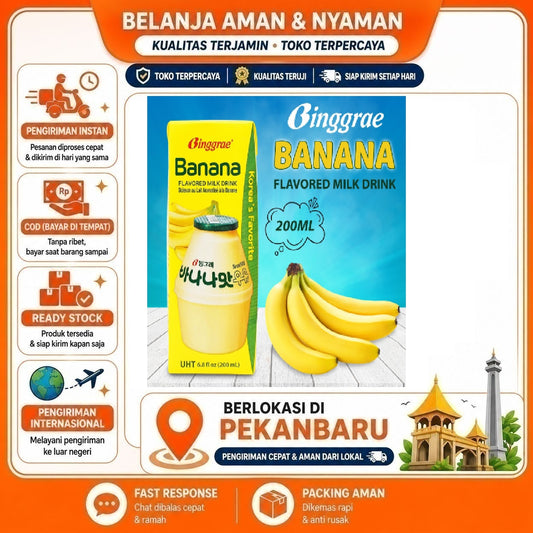 Pekanbaru 200ml Binggrae Banana Flavored Milk Drink Minuman Susu Rasa Buah Pisang Halal Korea