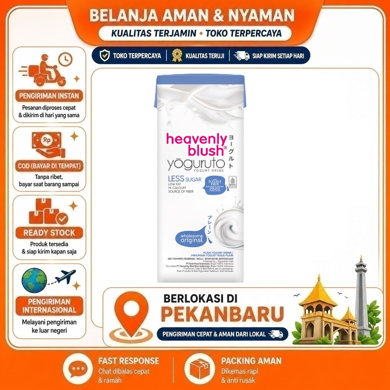 [SDW] pekanbaru/180ml Heavenly Blush Yogurt Original Ready To Drink Less Sugar Rendah Gula Halal