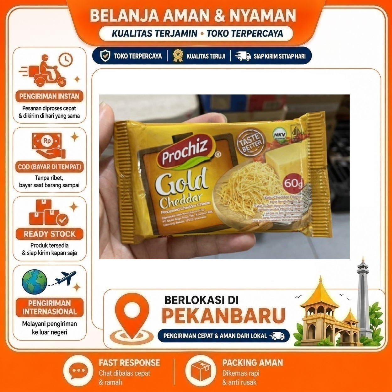 [SDW] pekanbaru/60 Gram Prochiz Gold Cheddar Processed Taste Better Cheese Keju Cedar Gurih Lembut
