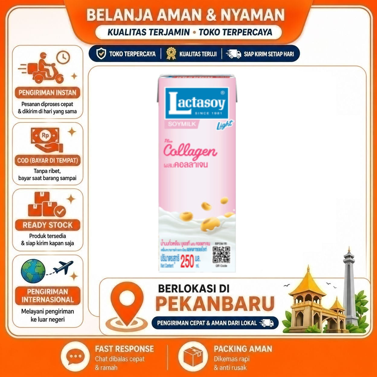 [SDW] pekanbaru/250ml Lactasoy Soymilk Collagen Minuman Susu Kedelai UHT Mengandung Kolagen Halal