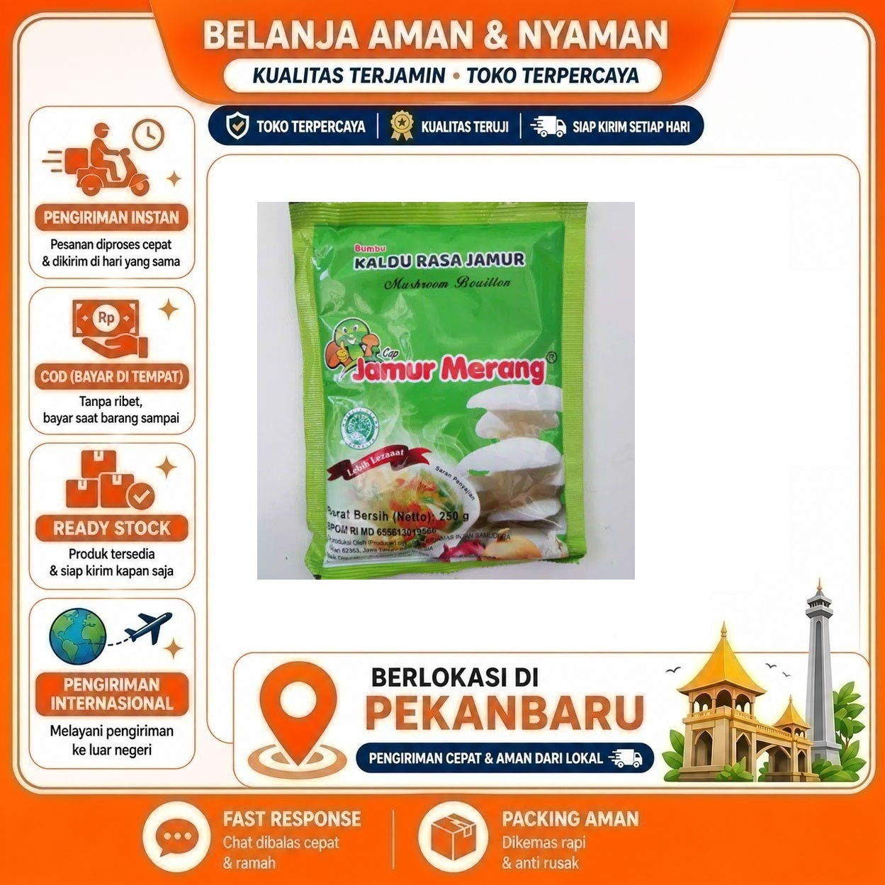 [SDW] pekanbaru/250 Gram Bumbu Kaldu Jamur Cap Merang Bebas MSG Free Halal Pilihan Sehat Masakan