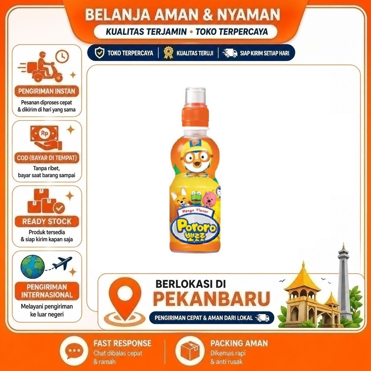 [SDW] pekanbaru/235ml Pororo Mango Flavour Minuman Anak Rasa Buah Mangga Kemasan Botol Praktis Halal