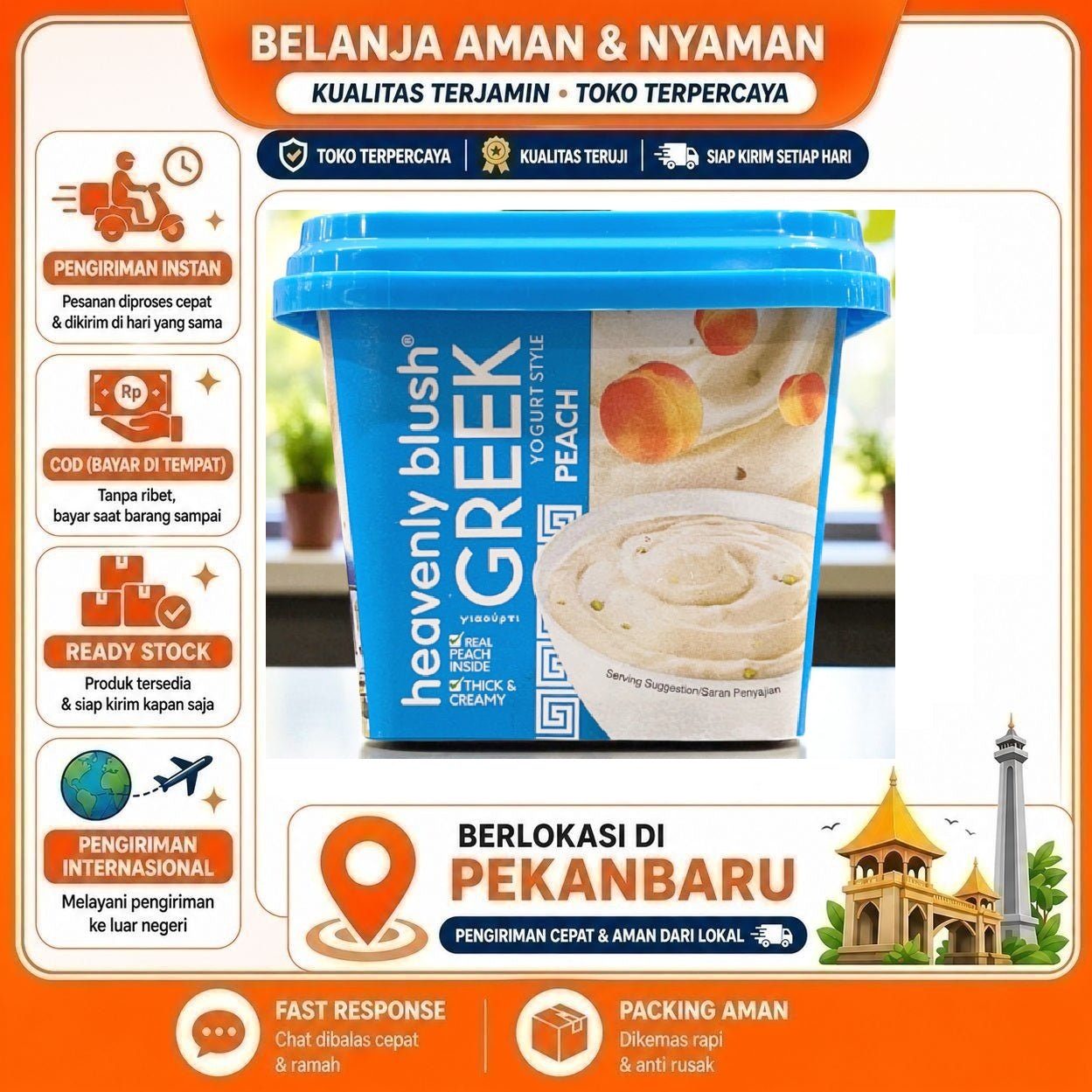 [SDW] pekanbaru/300 gr Heavenly Blush Greek Yogurt Peach Flavour Yoghurt Rasa Buah Persik Halal Enak