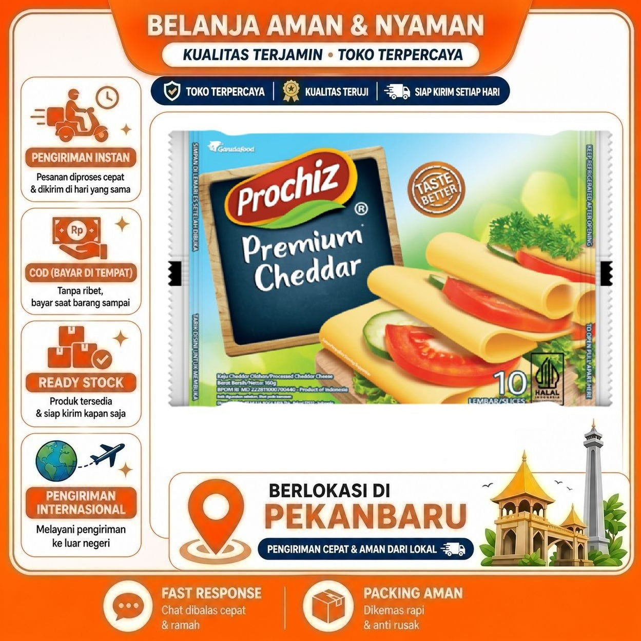 [SDW] pekanbaru/10 Lembar Prochiz Premium Cheddar Cheese Processed Taste Better Keju Cedar Pekanbaru