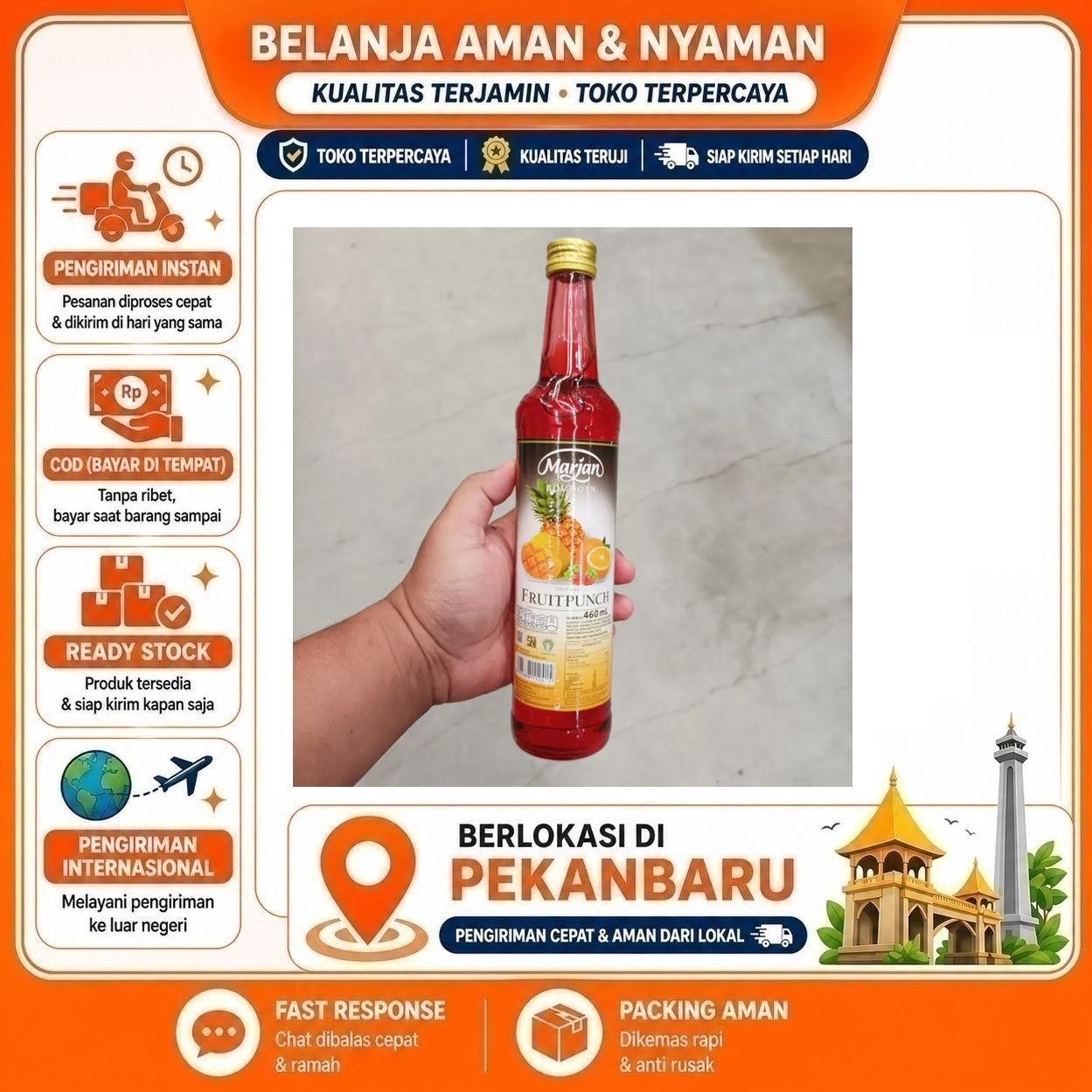[SDW] pekanbaru/460ml Marjan Boudoin Fruit Punch Sirup Minuman Mix Drink Syrup Kemasan Botol Halal