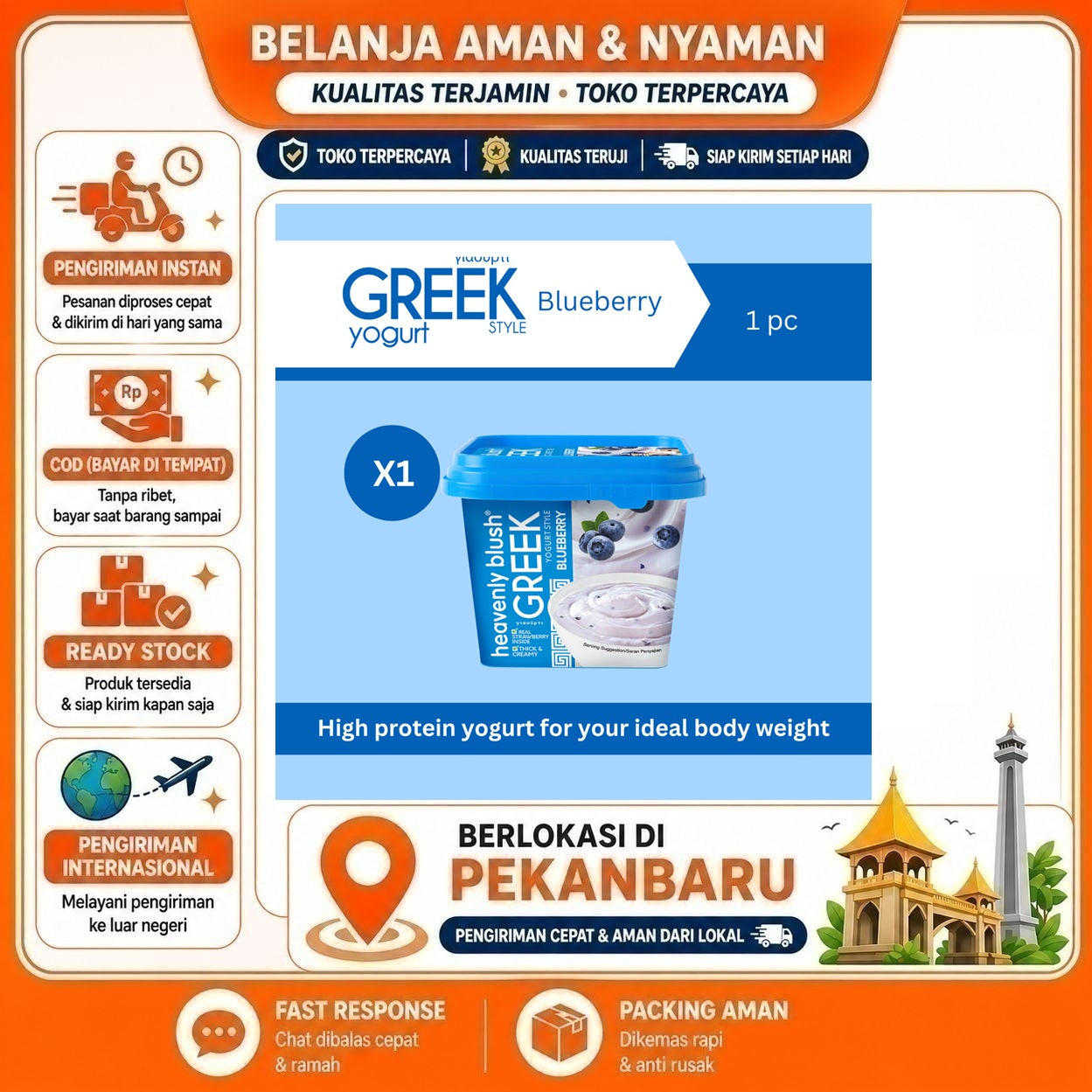[SDW] pekanbaru/300 gr Heavenly Blush Greek Yogurt Blueberry Flavour Yoghurt Rasa Blueberi Low Fat