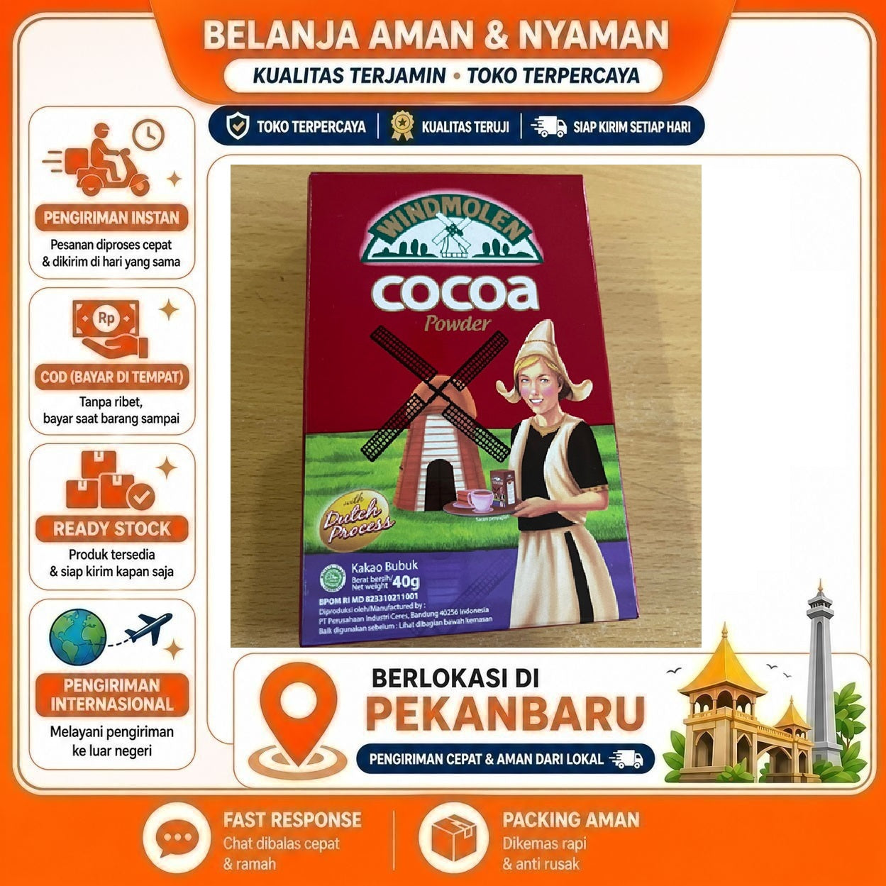 [SDW] pekanbaru/40 gr Windmolen Cocoa Powder Bubuk Kakao Serbaguna Bahan Kue Cake Minuman Cokelat