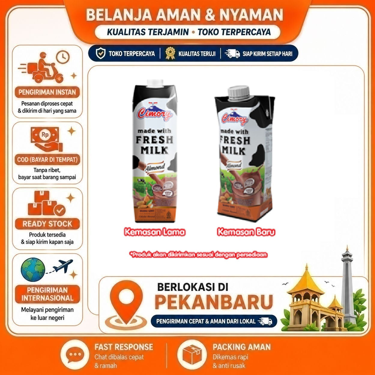[SDW] pekanbaru/750ml Cimory Susu UHT Rasa Almond Made With Fresh Milk Flavoured Minuman Gizi Halal