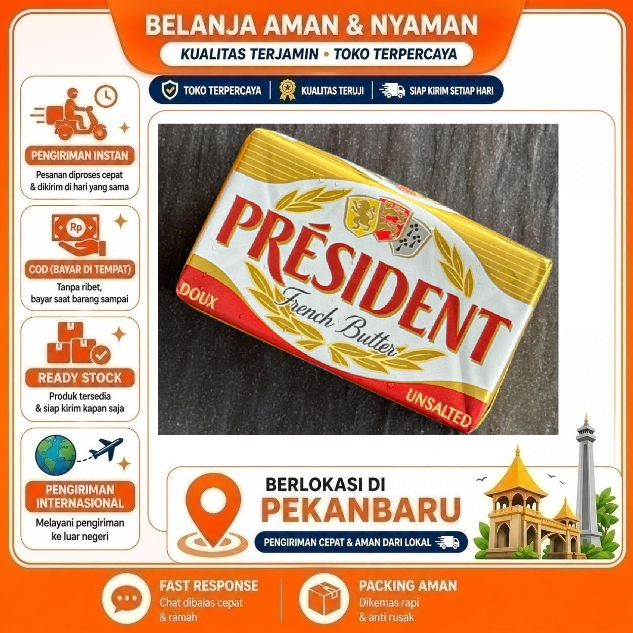 [SDW] pekanbaru/200 gr President French Butter Unsalted Doux Mentega Asin Kebutuhan Memasak Halal
