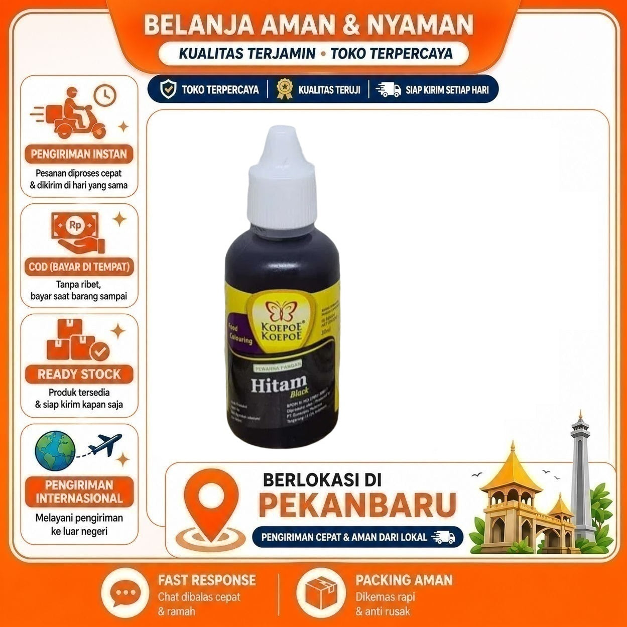 [SDW] pekanbaru/30ml Koepoe Koepoe Pewarna Makanan Hitam Black Bahan Kue Cake Food Colouring Halal
