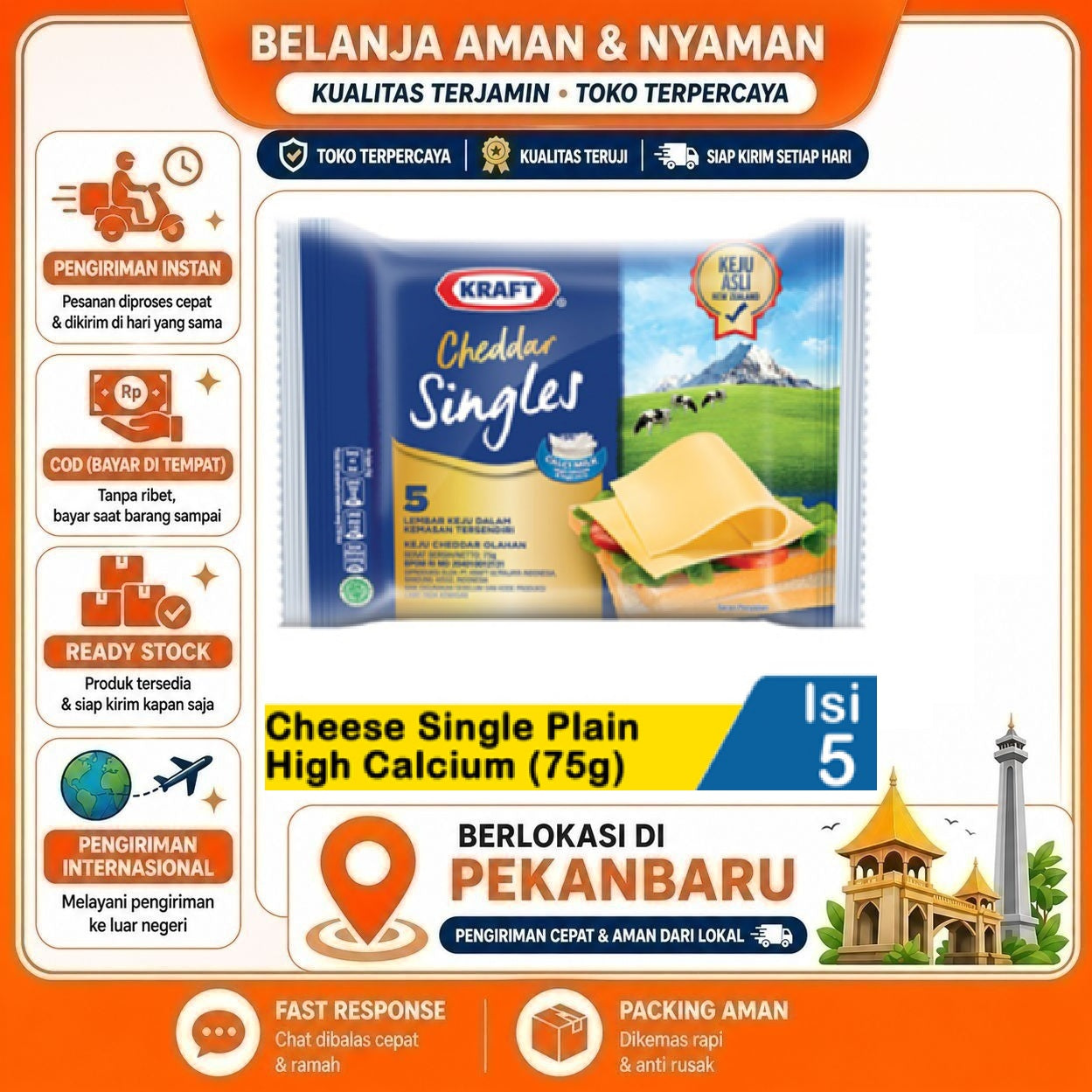 [SDW] pekanbaru/5 Lembar Kraft Cheddar Singles Lembaran Keju Cedar Olahan Bahan Makanan Praktis Enak