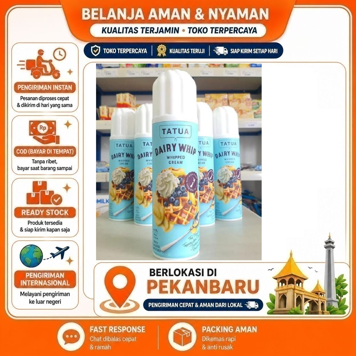 [SDW] pekanbaru/250 gr Tatua Dairy Whip Aerosol Whipping Cream Bahan Dekorasi Kue Baking Mix Halal