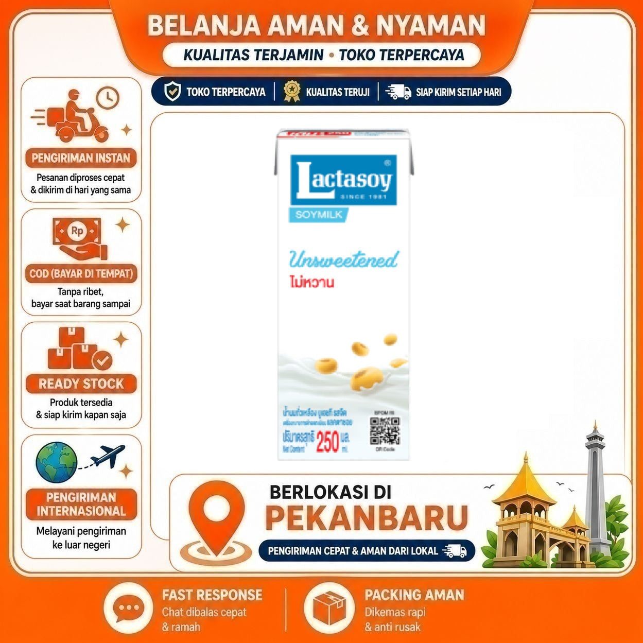[SDW] pekanbaru/250ml Lactasoy Soymilk Unsweetened Minuman Nabati Susu Kacang Kedelai Halal Sehat