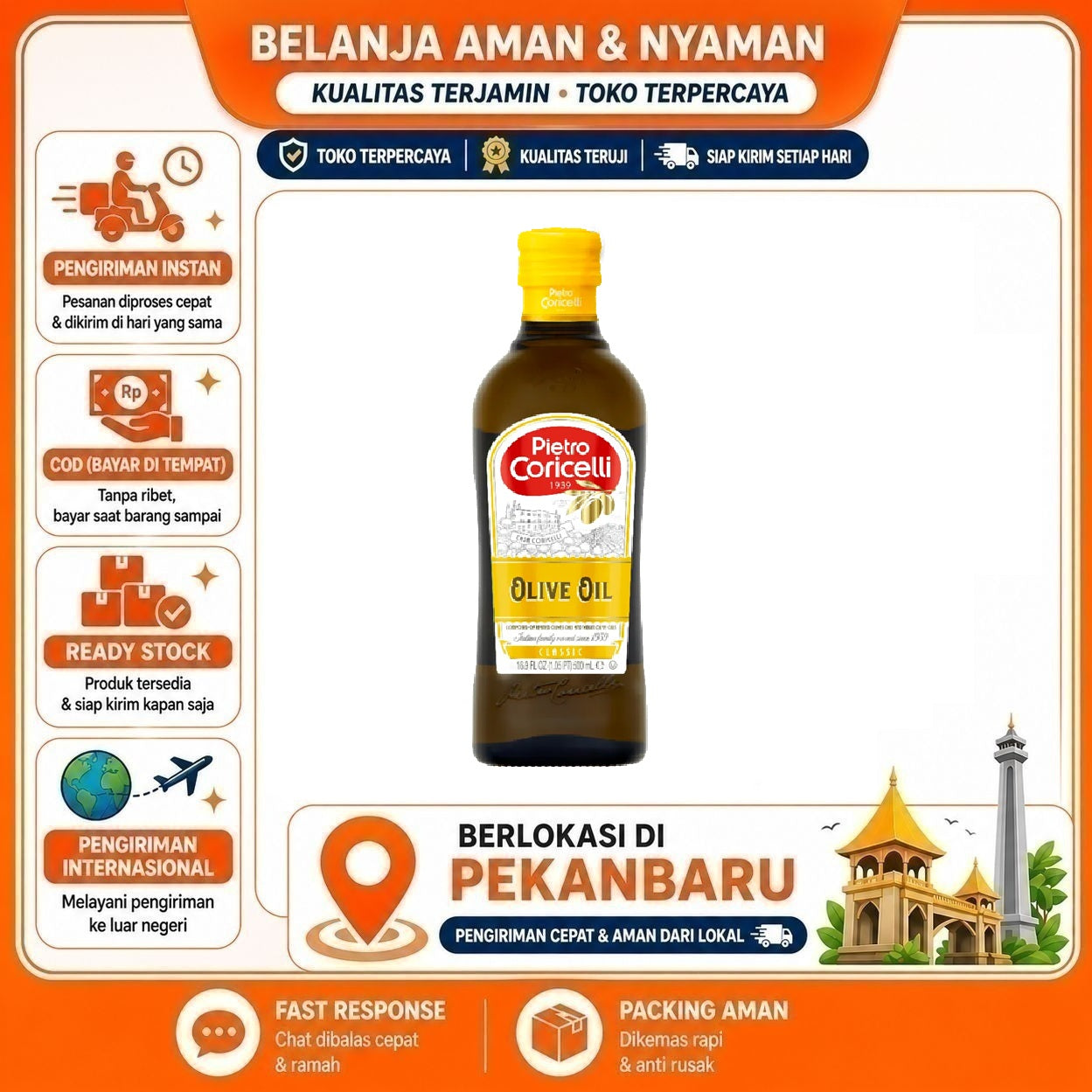 [SDW] pekanbaru/500ml Pietro Coricelli Classic Olive Oil Minyak Zaitun Kemasan Botol Kaca Serbaguna