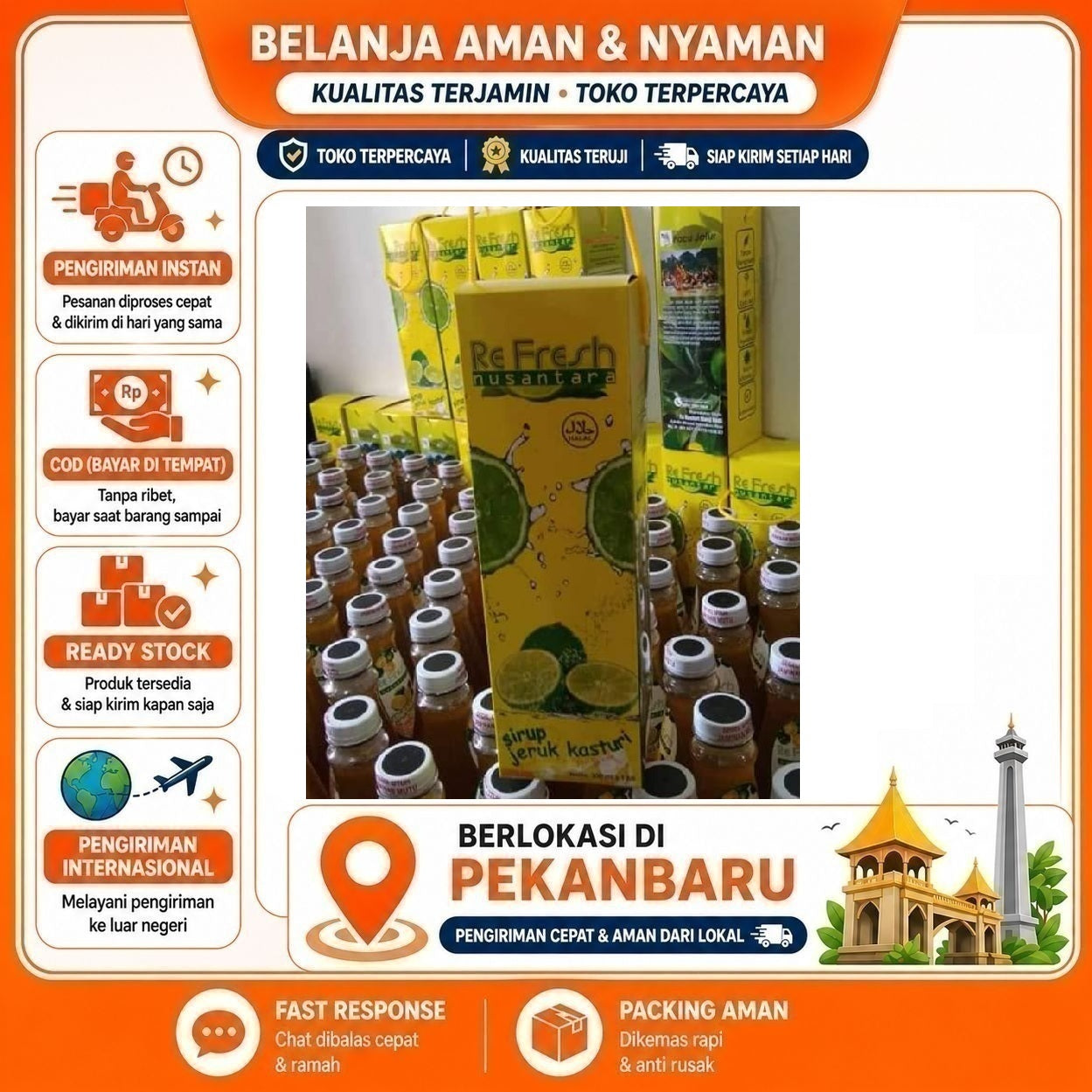 [SDW] pekanbaru/300ml Refresh Nusantara Sirup Encer Jeruk Kasturi Orange Syrup Bahan Minuman Halal