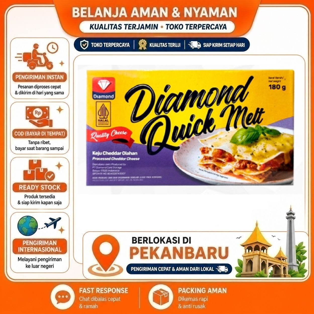 [SDW] pekanbaru/180 Gram Diamond Quick Melt Cheddar Cheese Processed Keju Cedar Olahan Halal Praktis