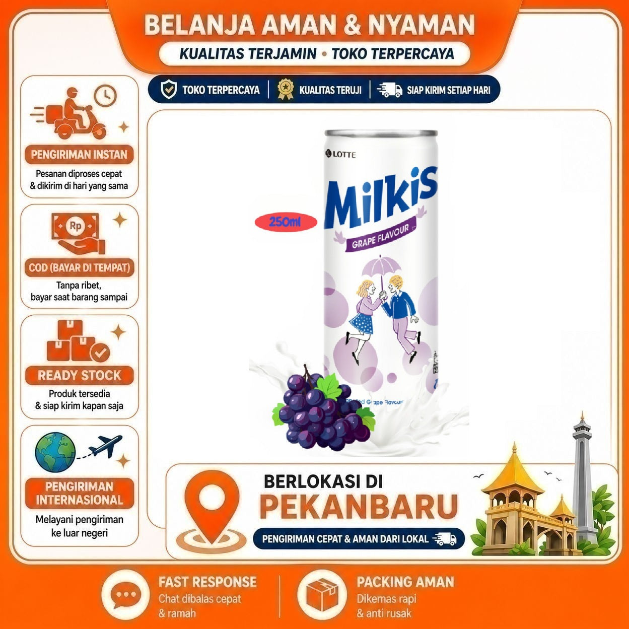 [SDW] pekanbaru/250ml Lotte Milkis Grape Flavour Carbonated Flavoured Drink Minuman Kaleng Bersoda