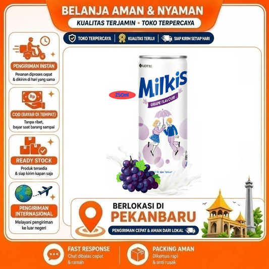 Pekanbaru 250ml Lotte Milkis Grape Flavour Carbonated Flavoured Drink Minuman Kaleng Bersoda