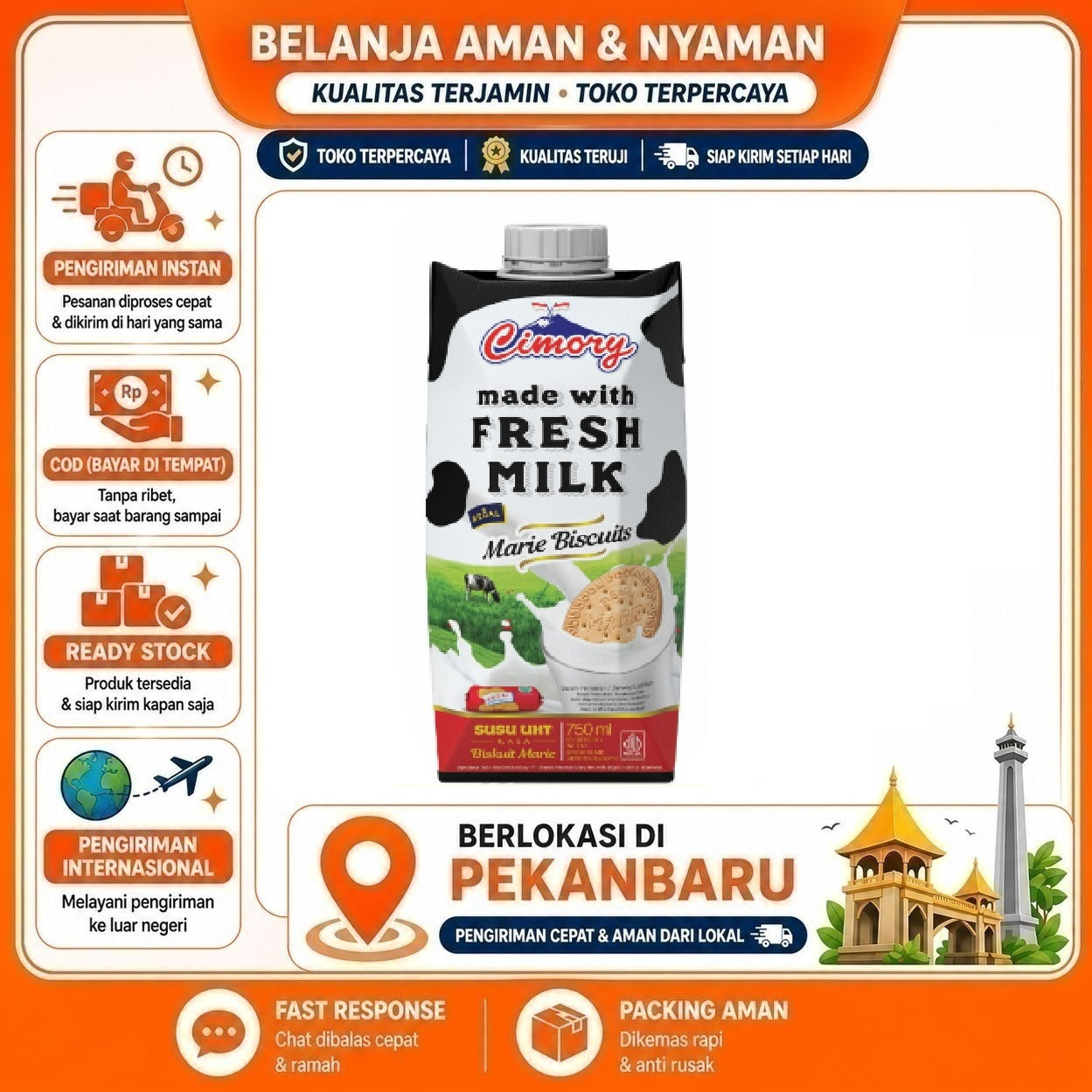 [SDW] pekanbaru/750ml Cimory UHT Milk Marie Biscuits Flavor Susu Rasa Biskuit Halal Bahan Minuman