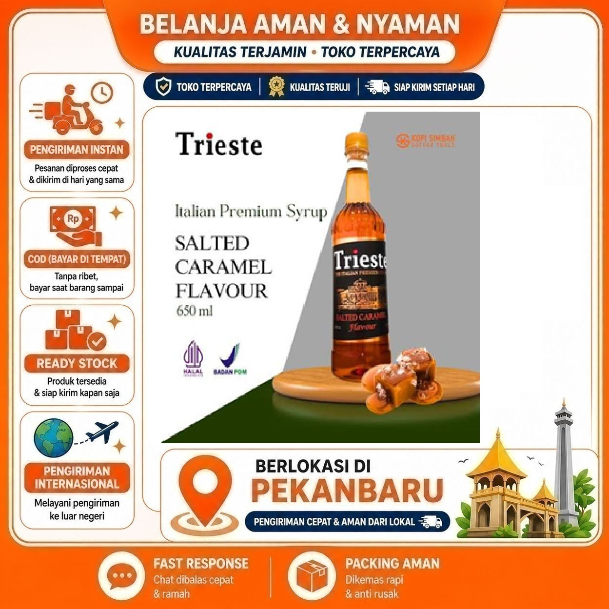 [SDW] pekanbaru/650ml Trieste Salted Caramel Flavour The Italian Premium Syrup Sirup Karamel Halal