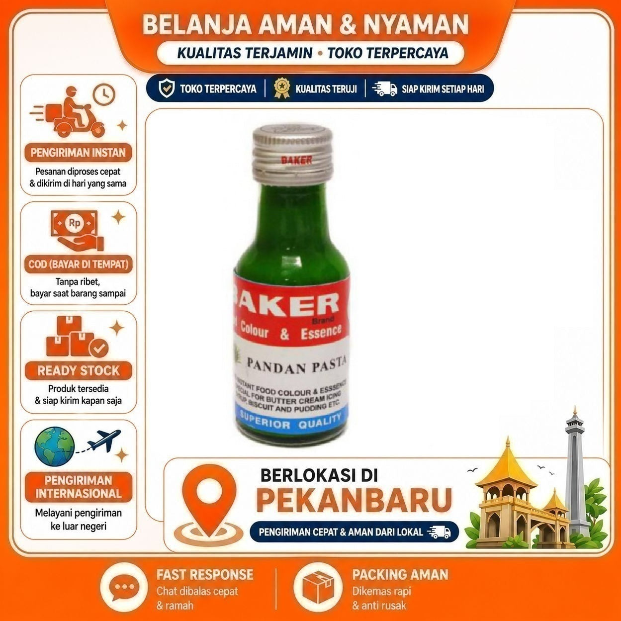 [SDW] pekanbaru/28ml Baker Brand Pandan Pasta For Food Colour & Essence Bahan Baking Kue Cake Mix