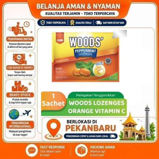 Pekanbaru Wood's Peppermint Lozenges Orange Flavour Strong Permen Rasa Buah Jeruk Segar Halal