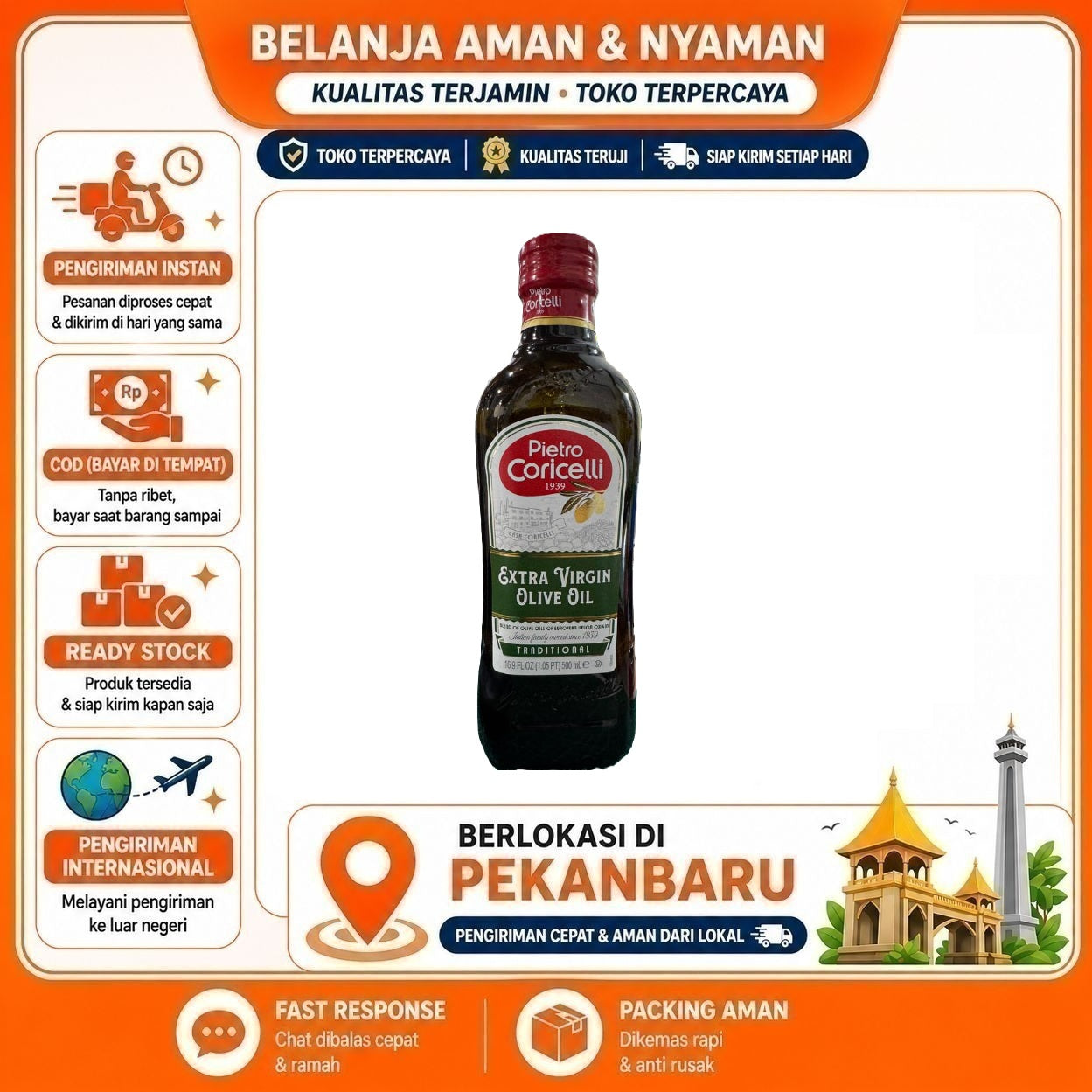 [SDW] pekanbaru/500ml Pietro Coricelli Extra Virgin Olive Oil Minyak Zaitun Kemasan Botol Serbaguna