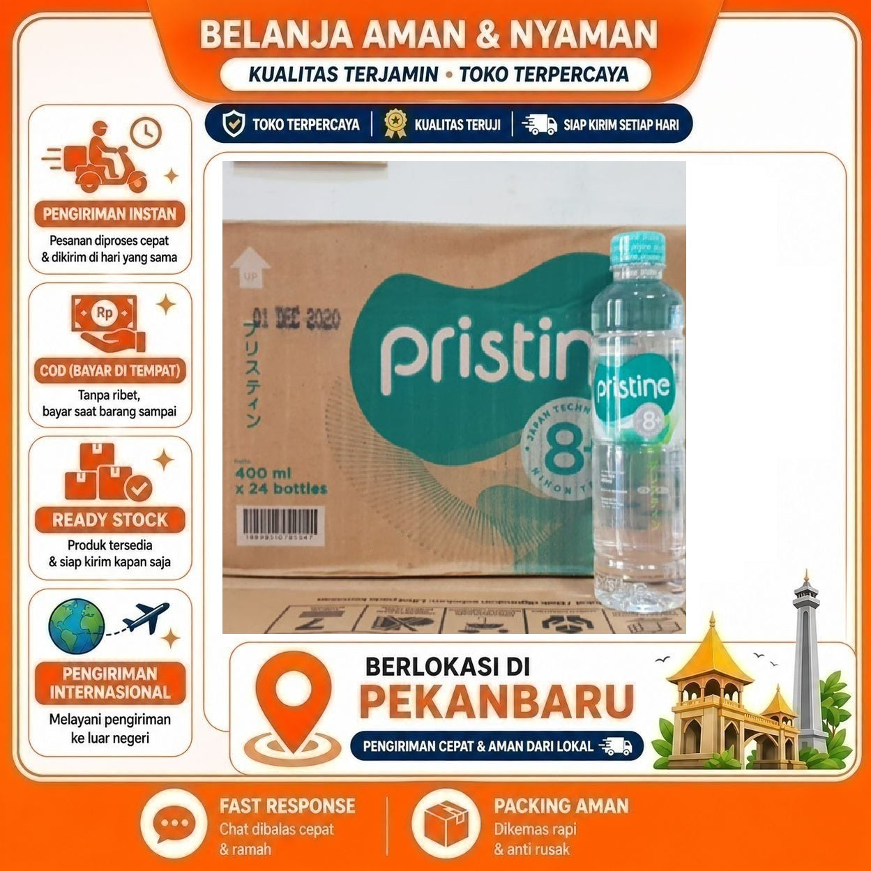 [SDW] pekanbaru/24 Pcs 400ml Pristine 8+ Air Minum Mineral Wanter Minuman Kemasan Botol Bottle Drink
