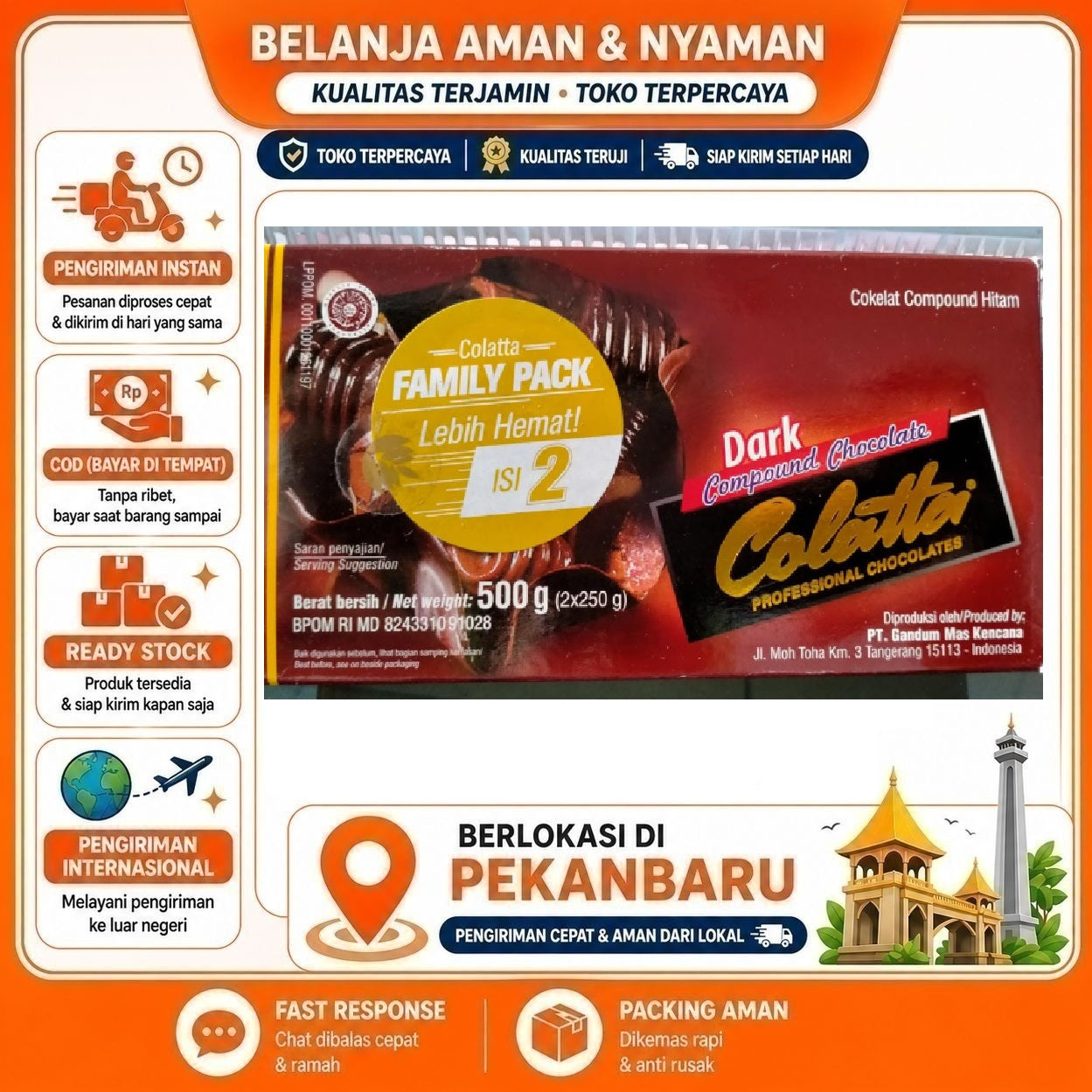 [SDW] pekanbaru/500 Gram Colatta Dark Compound Chocolate Cokelat Hitam Coklat Batang Halal Bahan Kue