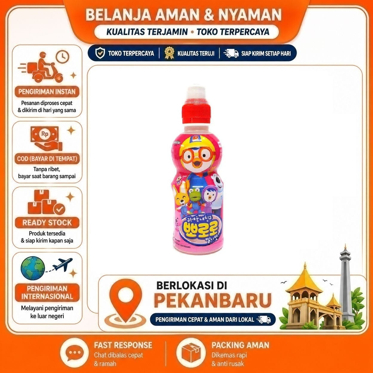 [SDW] pekanbaru/235ml Pororo Strawberry Flavour Minuman Anak Rasa Stroberi Kemasan Botol Praktis