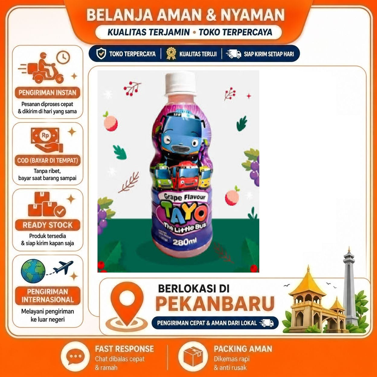 [SDW] pekanbaru/280ml Tayo The Little Bus Grape Flavour Minuman Anak Rasa Buah Anggur Botol Plastik