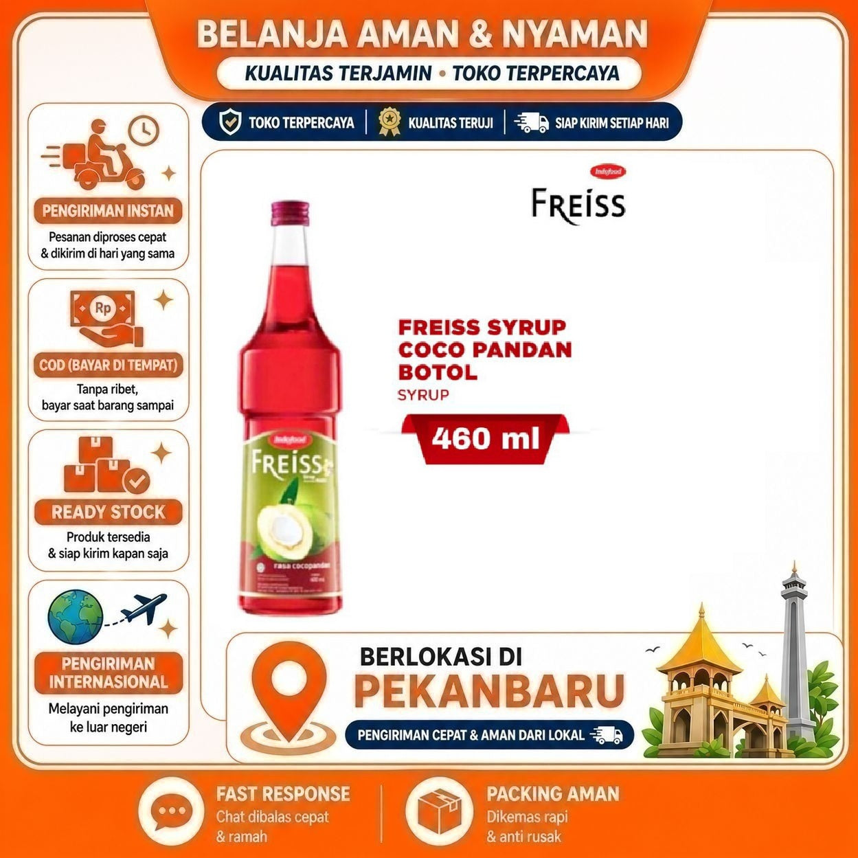 [SDW] pekanbaru/460ml Indofood Freiss Sirup Rasa Cocopandan Coco Pandan Syrup Bahan Minuman Halal