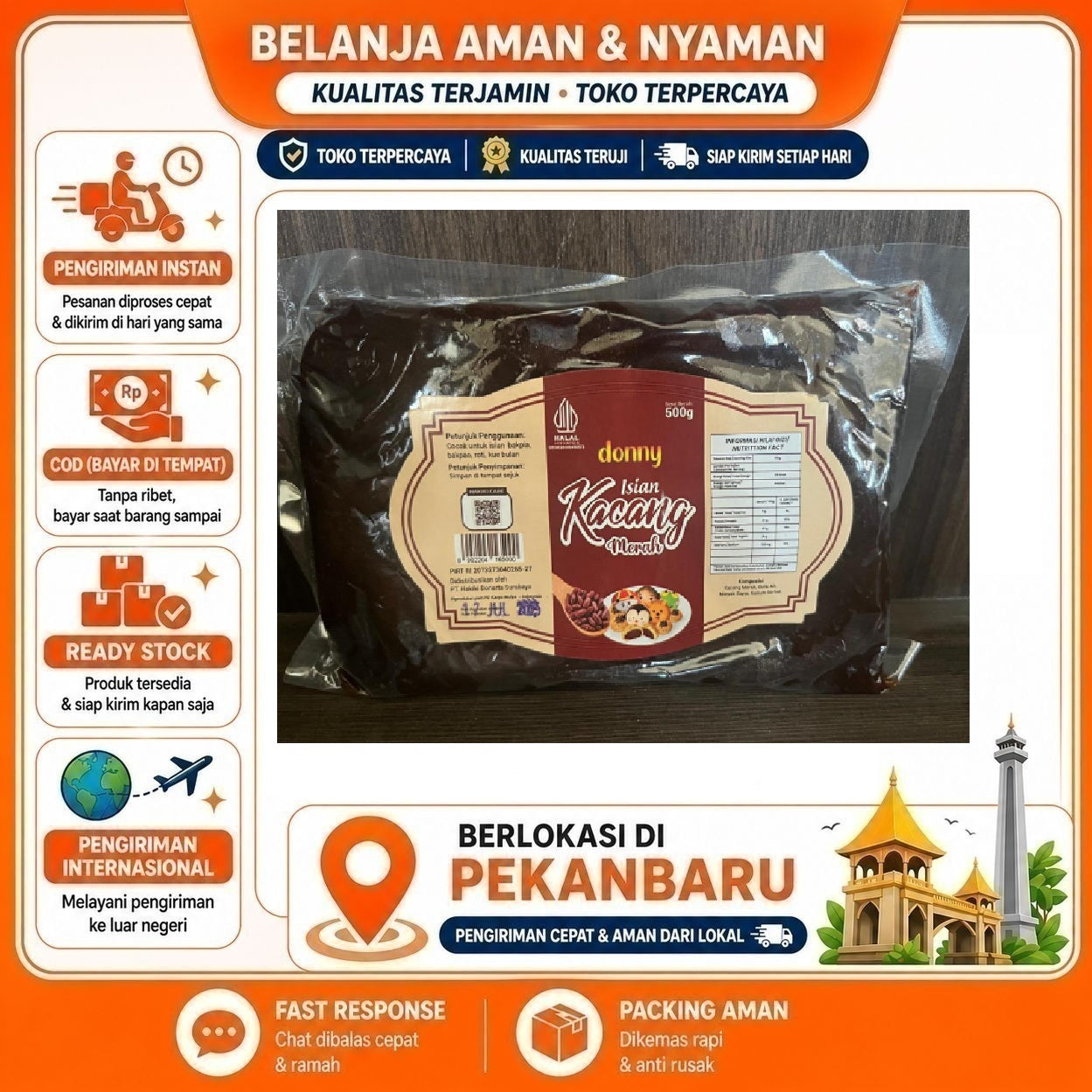 [SDW] pekanbaru/500 Gram Donny Isian Kacang Merah Untuk Roti Pao Kue Moon Cake Red Bean Filling 500g