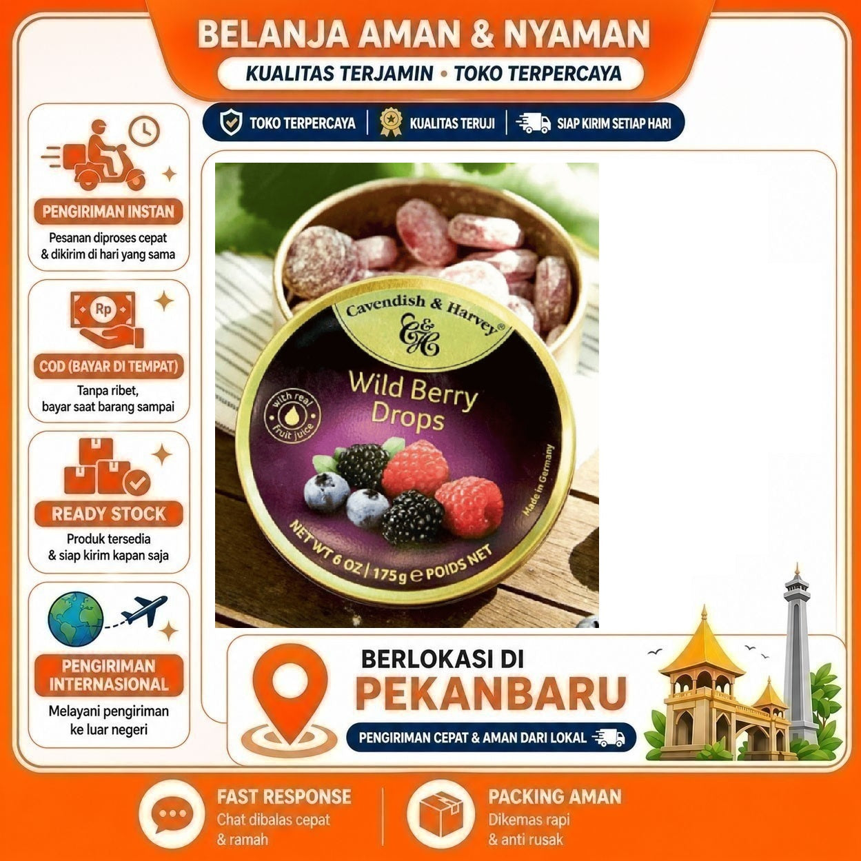 [SDW] pekanbaru/175 gr Cavendish Wild Berry Drops Permen Buah Beri Kering Manisan Camilan Makanan