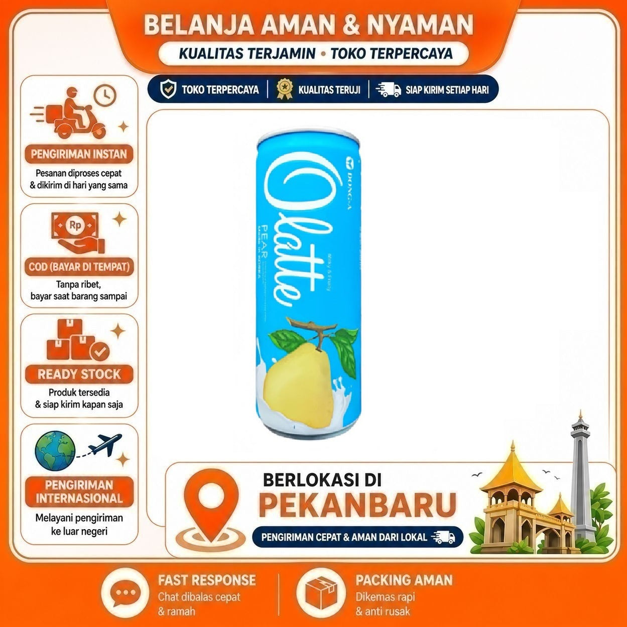 [SDW] pekanbaru/240ml Olatte Milky & Fruity Pear Fruit Milk Flavor Minuman Kaleng Susu Rasa Buah Pir
