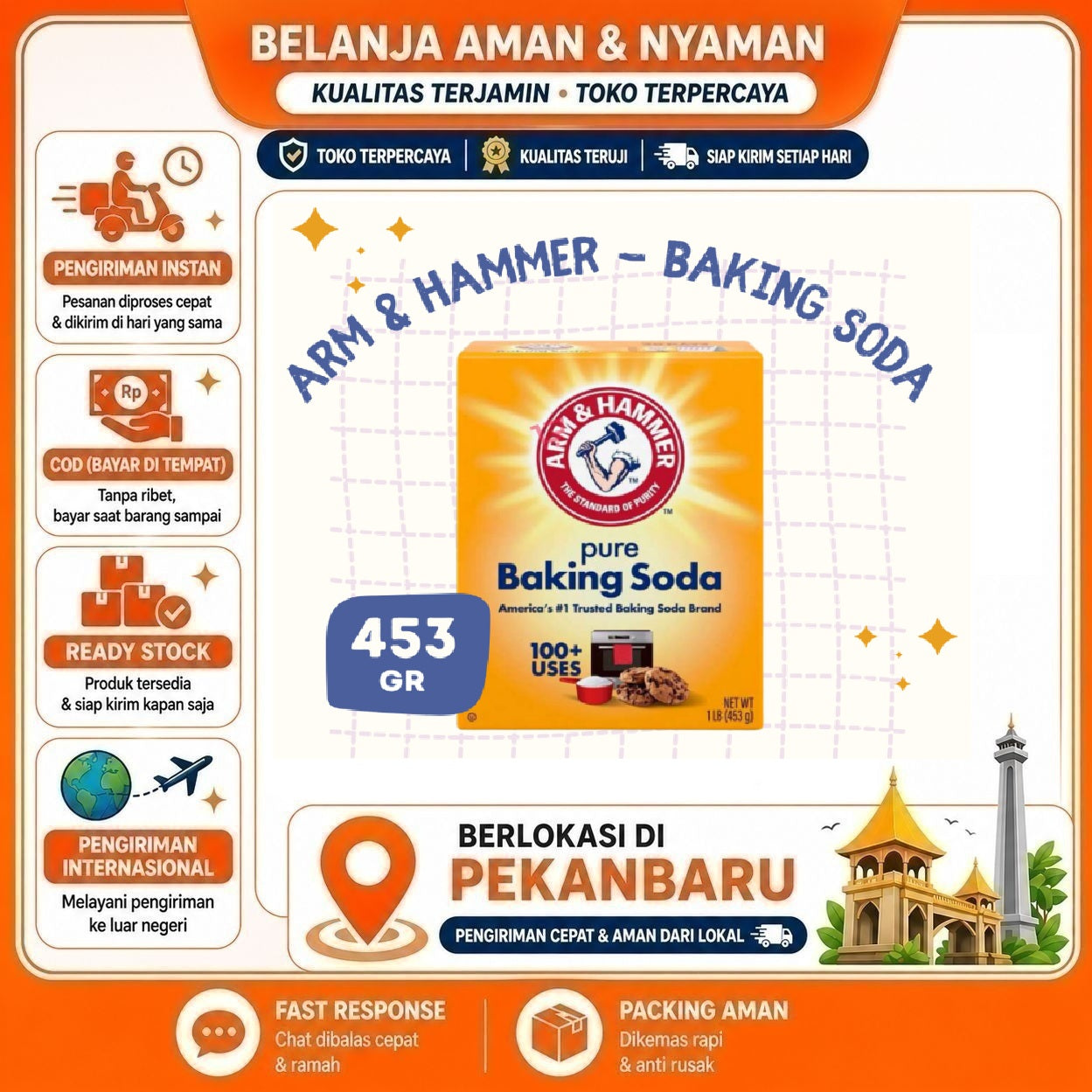 [SDW] pekanbaru/Arm & Hammer Baking Soda 453gr - Baking Soda Murni Food Grade Serbaguna Praktis 453g