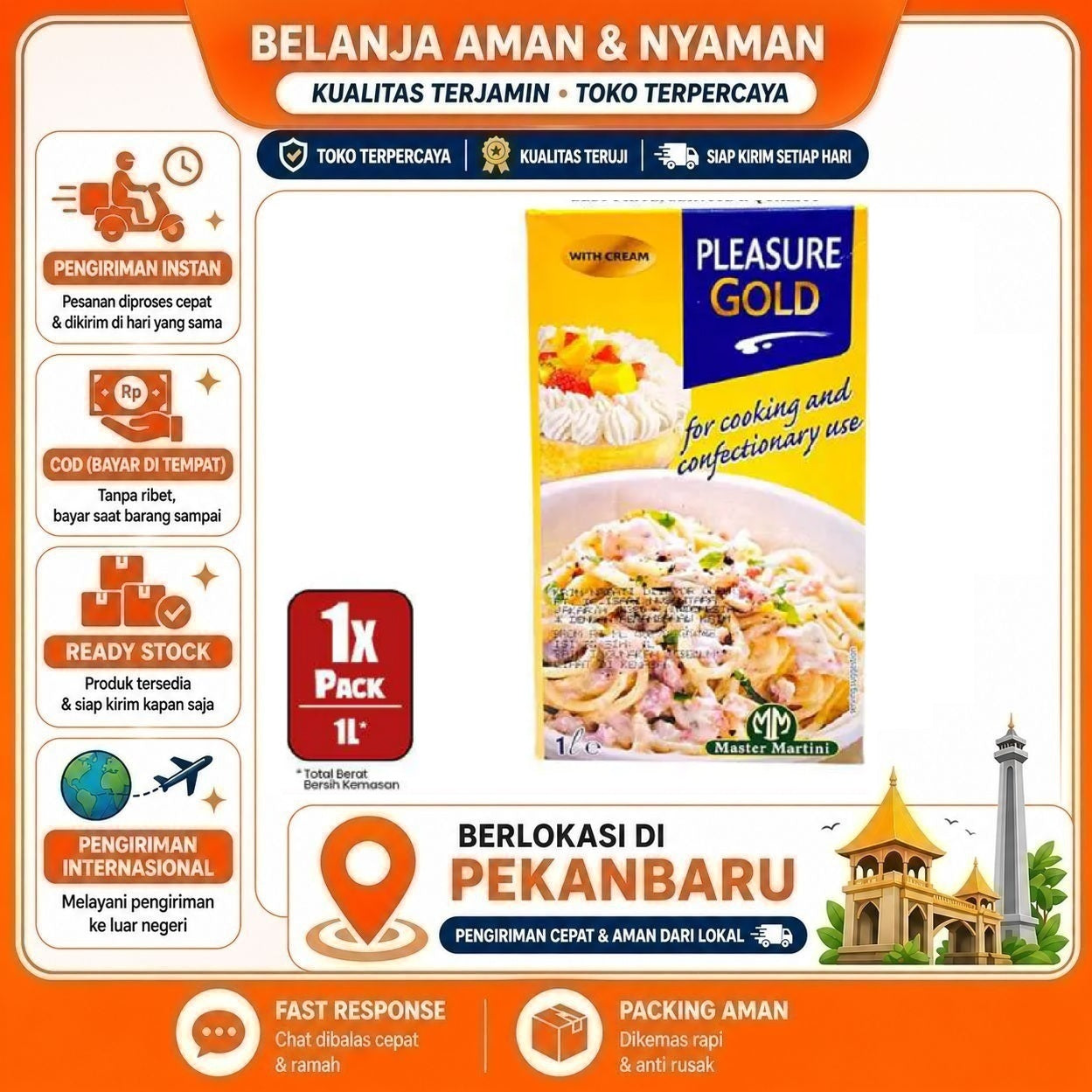[SDW] pekanbaru/1 Liter Pleasure Gold Whip Cream For Cooking & Confectionary Use Bahan Kue Masak
