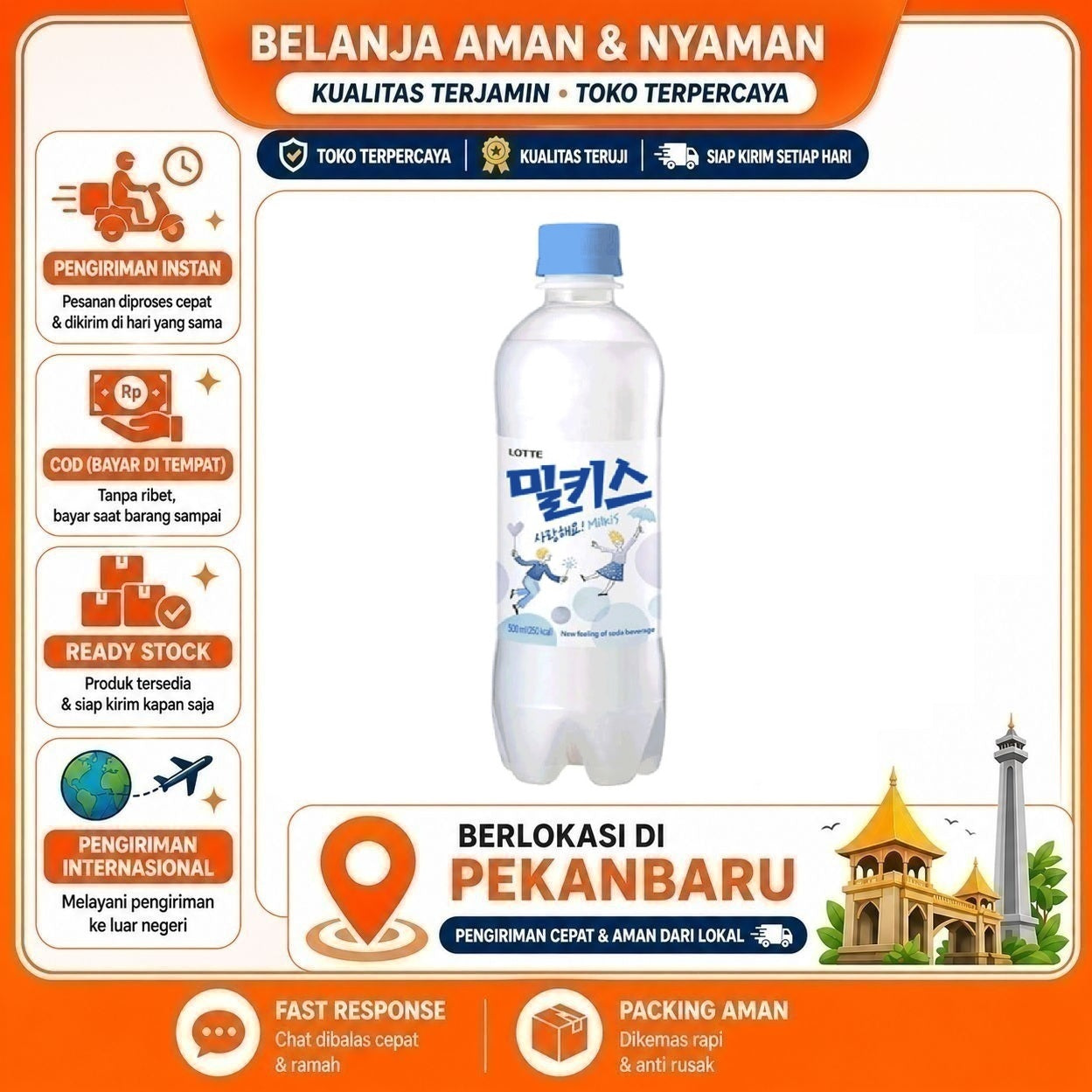 [SDW] pekanbaru/500ml Lotte Milkis Original Carbonated Drink Minuman Bersoda Kemasan Botol Plastik