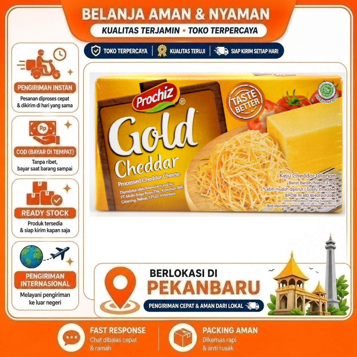 [SDW] pekanbaru/160 Gram Prochiz Gold Cheddar Balok Keju Processed Taste Better Bahan Makanan Halal