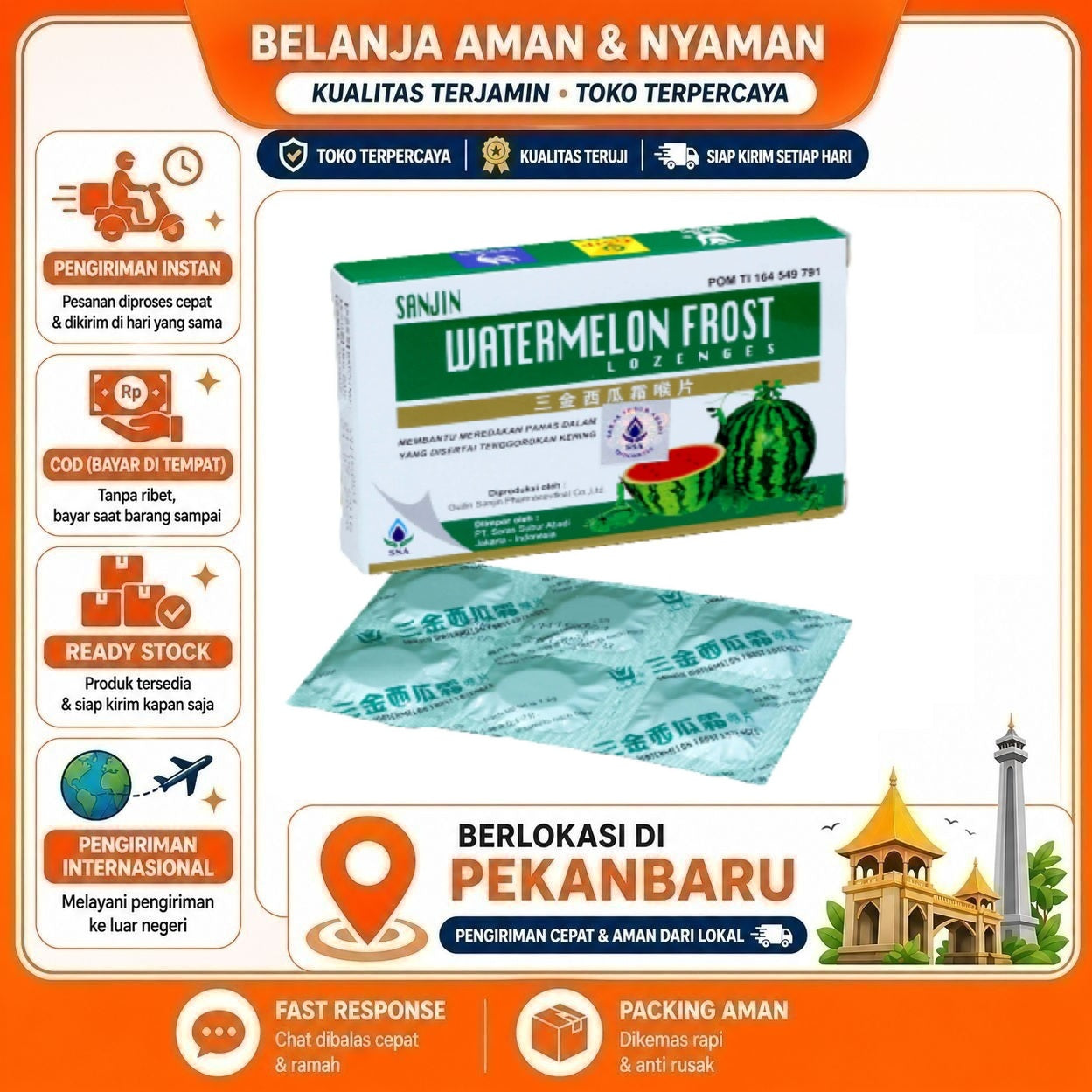 [SDW] pekanbaru/12 Tablet Permen Sanjin Watermelon Frost Lozenges Semangka Dingin Camilan Sehat Enak