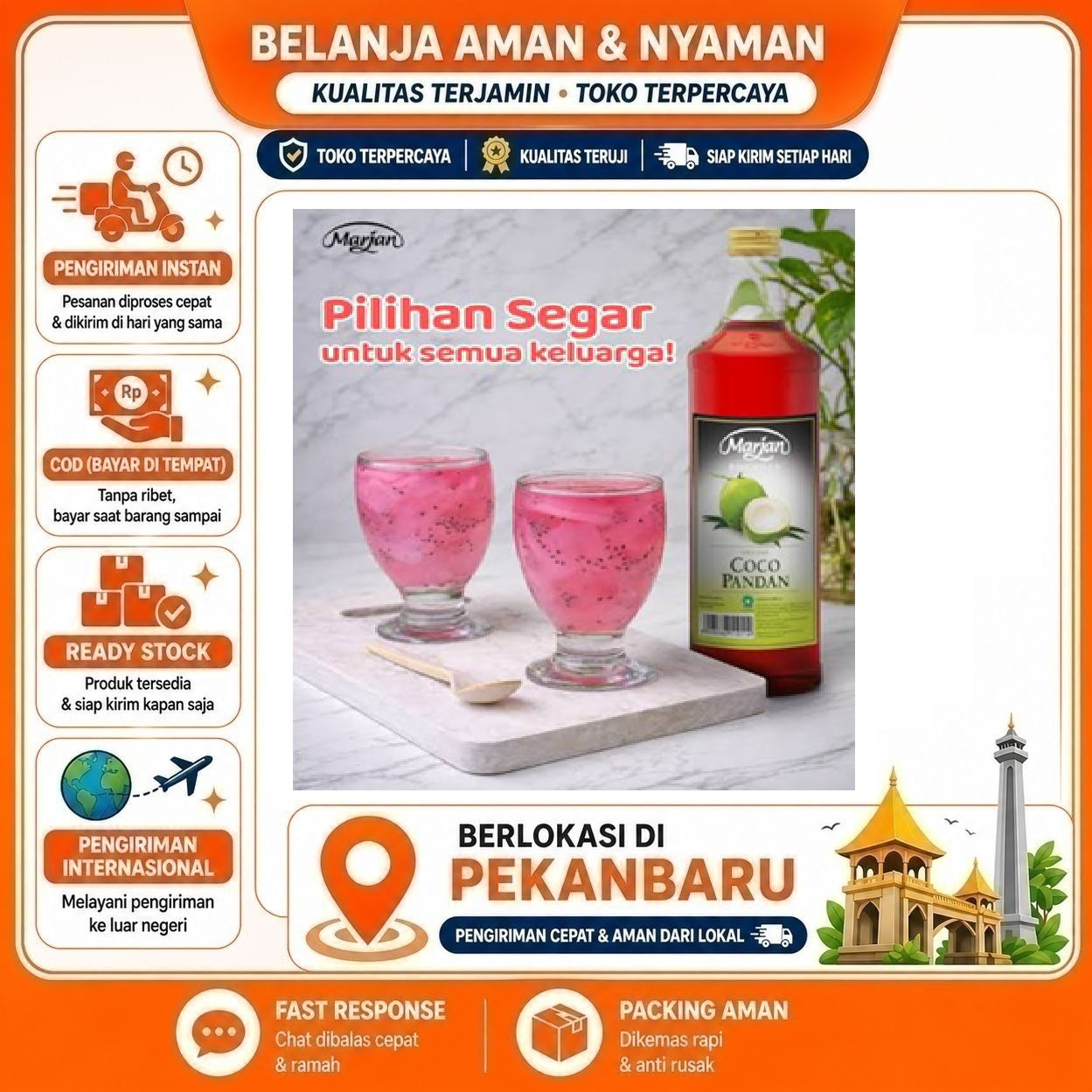 [SDW] pekanbaru/460ml Marjan Boudoin Coco Pandan Sirup Minuman Mix Drink Syrup Kemasan Botol Halal