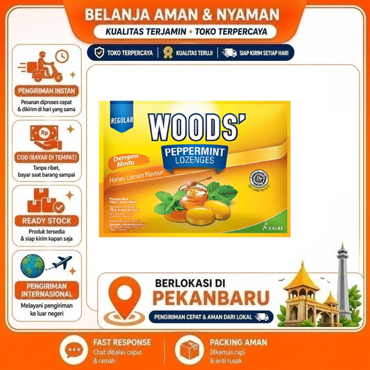 Pekanbaru Wood's Peppermint Lozenges Honey Lemon Flavour Extra Strong Permen Rasa Madu Segar