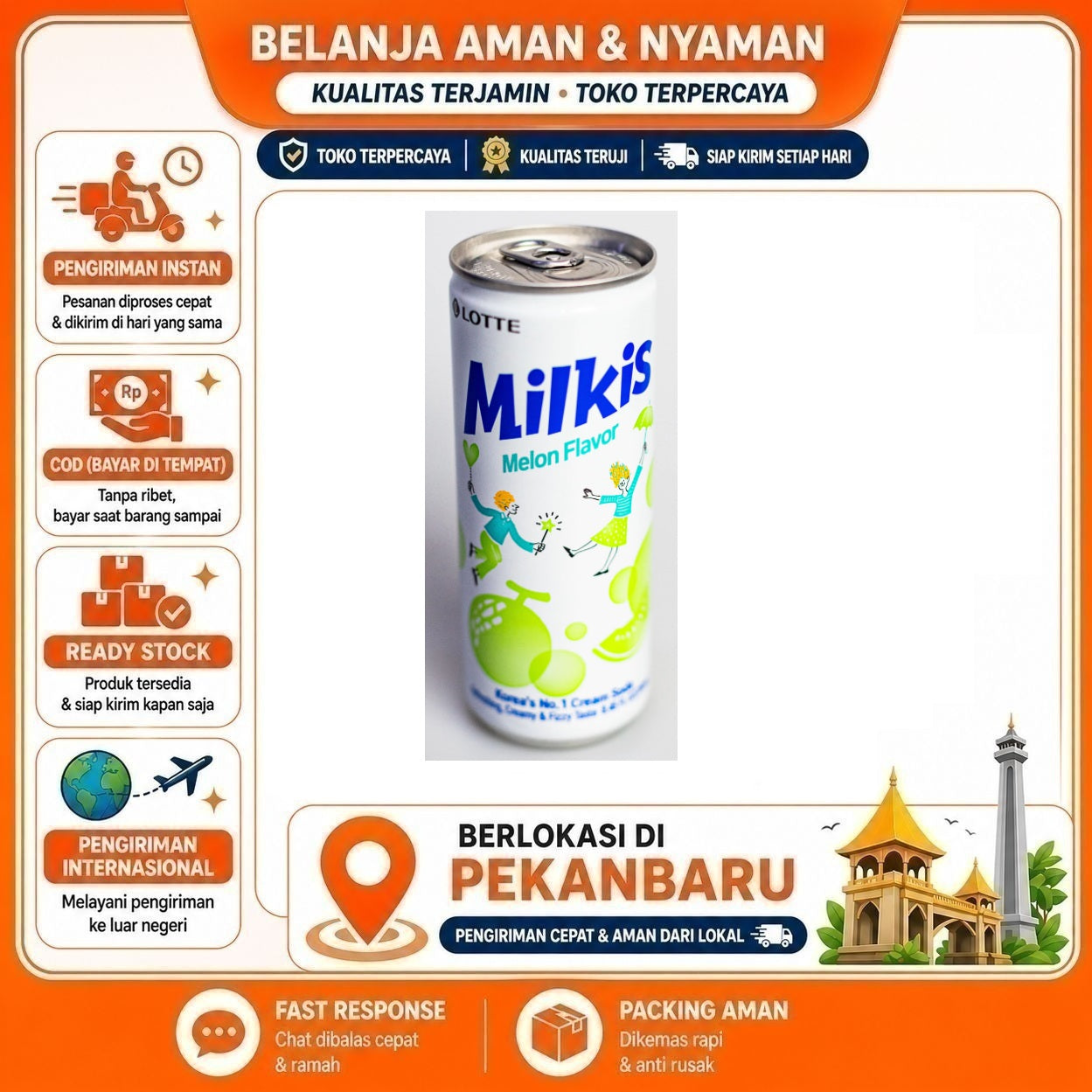 [SDW] pekanbaru/250ml Lotte Milkis Melon Flavour Carbonated Drink Minuman Bersoda Rasa Buah Melon