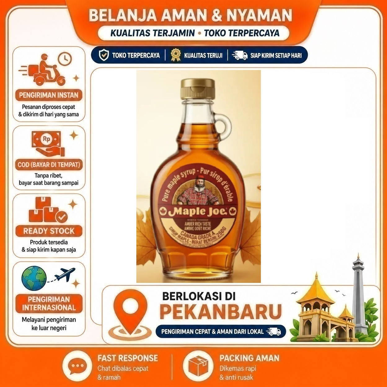 [SDW] pekanbaru/250 Gram Sirup Maple Joe Maple Syrup Kemasan Botol Kaca Size 250gr Bahan Pancake Kue