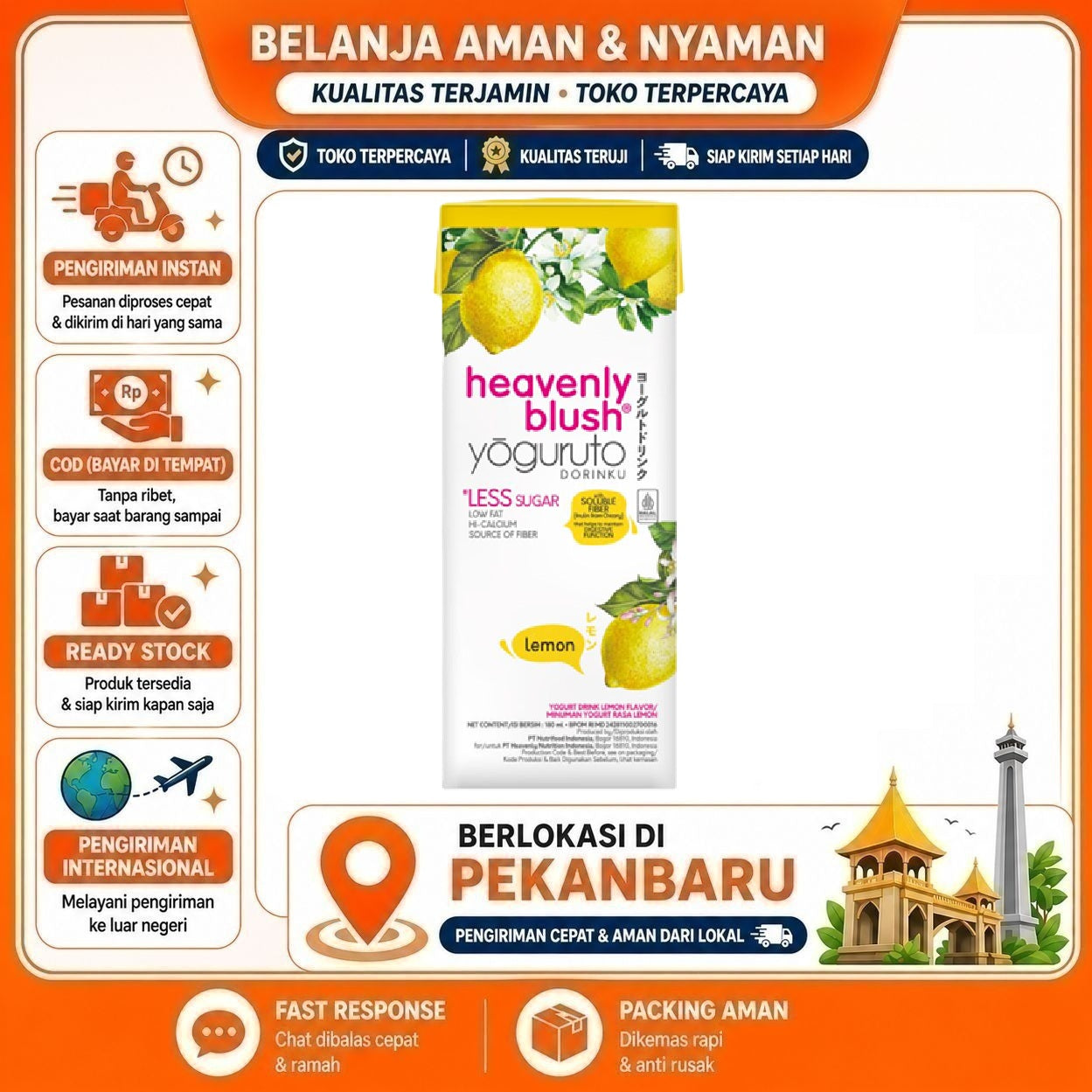 [SDW] pekanbaru/180ml Heavenly Blush Yogurt Lemon Ready To Drink Less Sugar Rendah Gula Halal Sehat