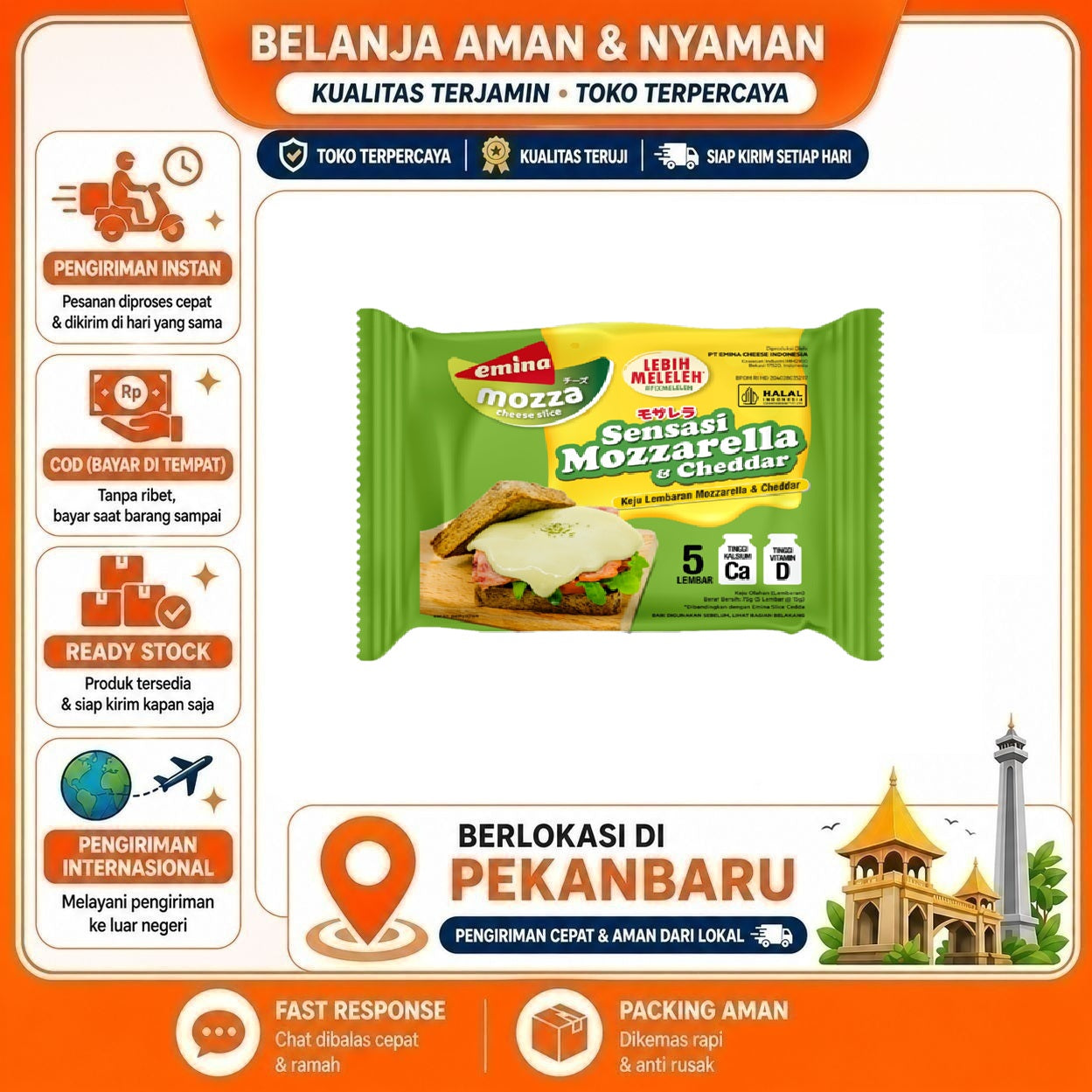 [SDW] pekanbaru/5 Lembar Emina Cheese Slice Mozza Fix Meleleh Mudah Praktis Rasa Gurih Keju Halal
