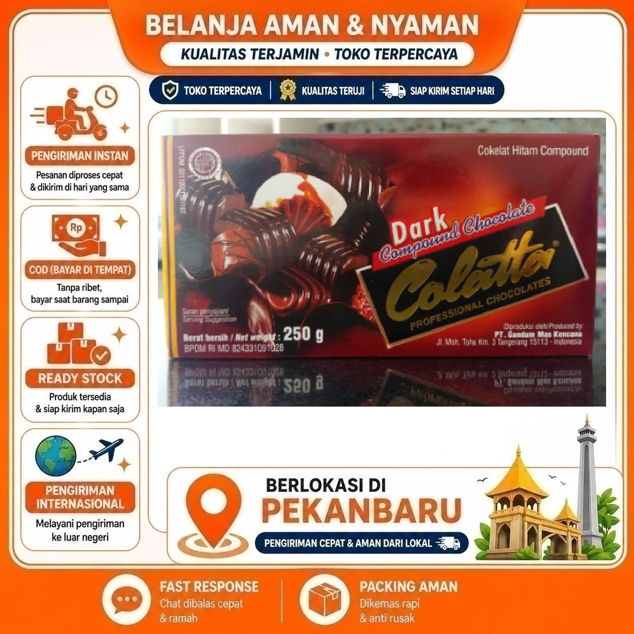 [SDW] pekanbaru/250 Gram Colatta Dark Compound Chocolate Cokelat Hitam Coklat Batang Bahan Kue Halal