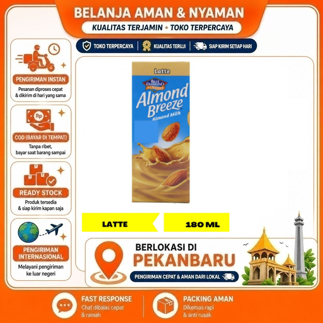 [SDW] pekanbaru/180ml Almond Breeze Milk Latte Flavor Blue Diamond Minuman Nabati Susu Non-Dairy