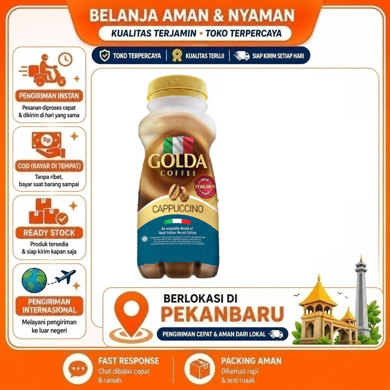 [SDW] pekanbaru/200ml Golda Coffee Drink Cappuccino Minuman Kopi Siap Minum Kemasan Botol Bottle