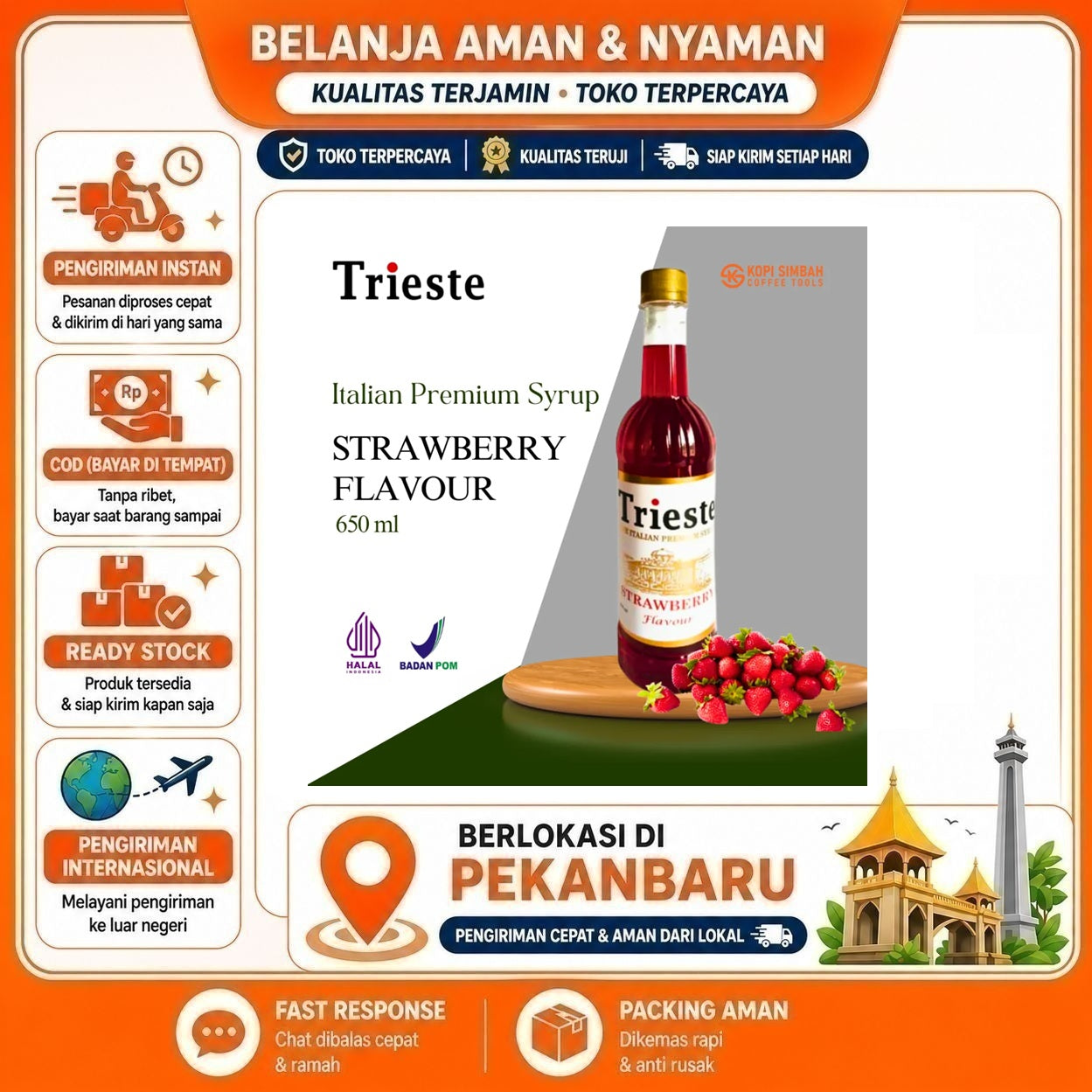 [SDW] pekanbaru/650ml Trieste Strawberry Flavour The Italian Premium Syrup Sirup Minuman Stroberi